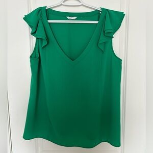 REITMANS SIGNATURE bright green V-neck flutter sleeve top, XL. EUC